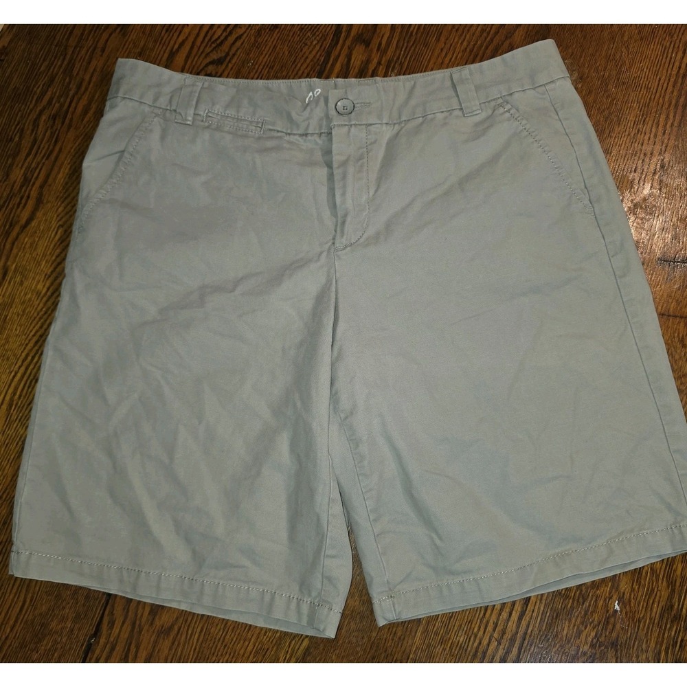 Khakis By GAP Women Boyfriend Roll-Up Beige Flat Front Shorts Sz 8 100% Cotton